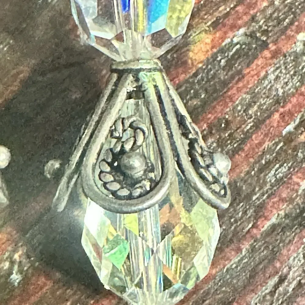 Vintage Faceted Crystal Drop Earrings Iridescent Aurora Borealis Dangle Pierced